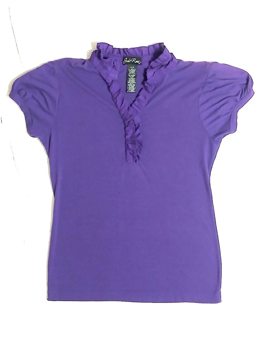 Susie Rose Purple Ruffle V-Neck Top Women’s XXL 18 Short Sleeve Stretch Blouse